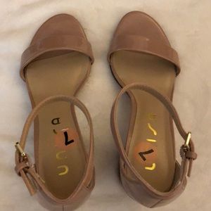 Unisa Nude Patent Block Heel Ankle Straps
